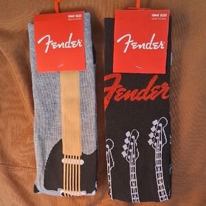 Fender Men's Casual Socks - Gray and Black Guitar Design
